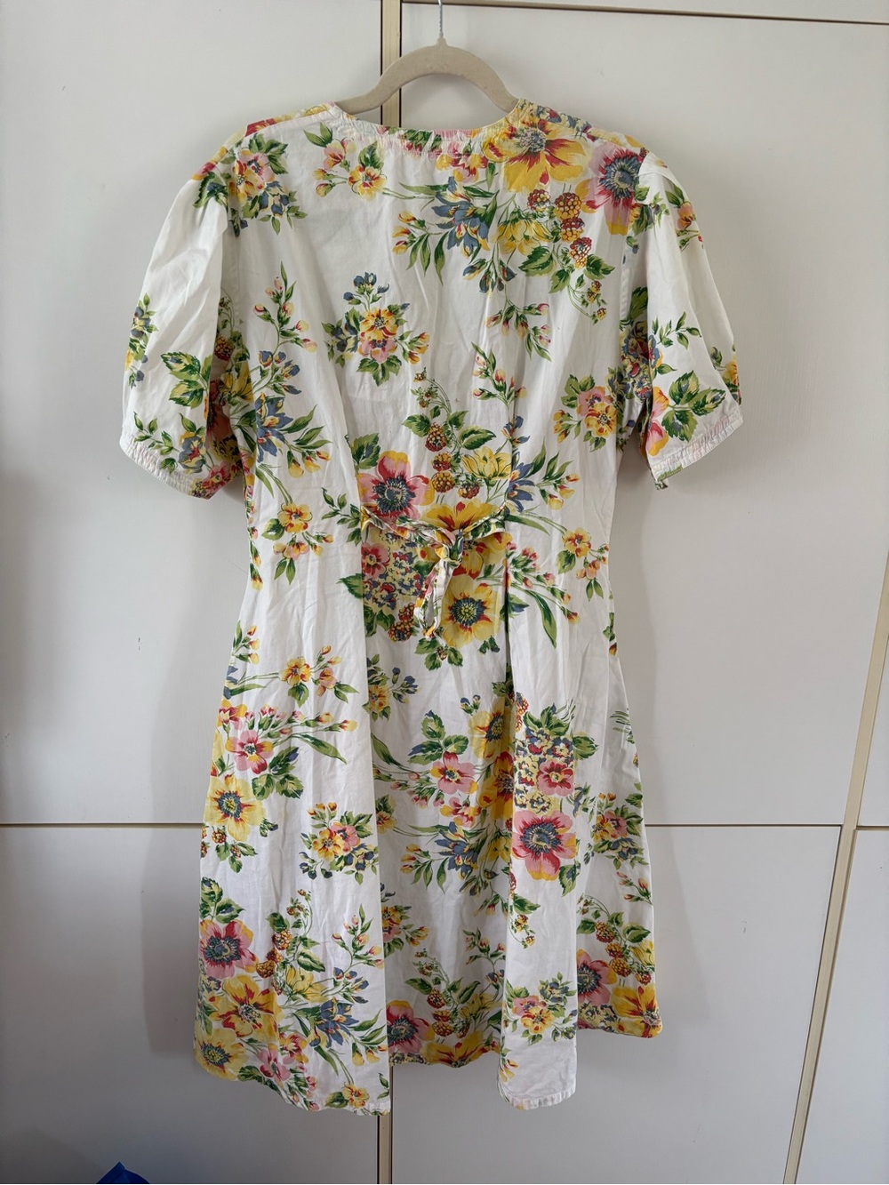 April Cornell Garden Floral Cottagecore Midi Dress White Button Front Tie Back M - Picture 7 of 14
